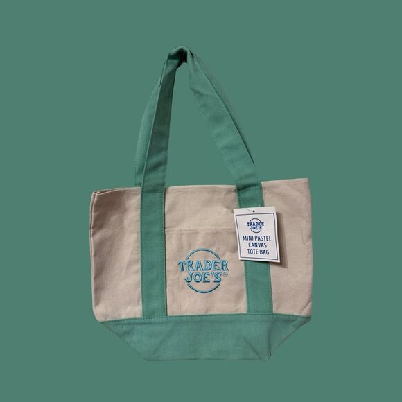 Spring Green Pastel Embroidered Trader Joe's Mini Canvas Tote Bag 2025 EASTER - Picture 2 of 2